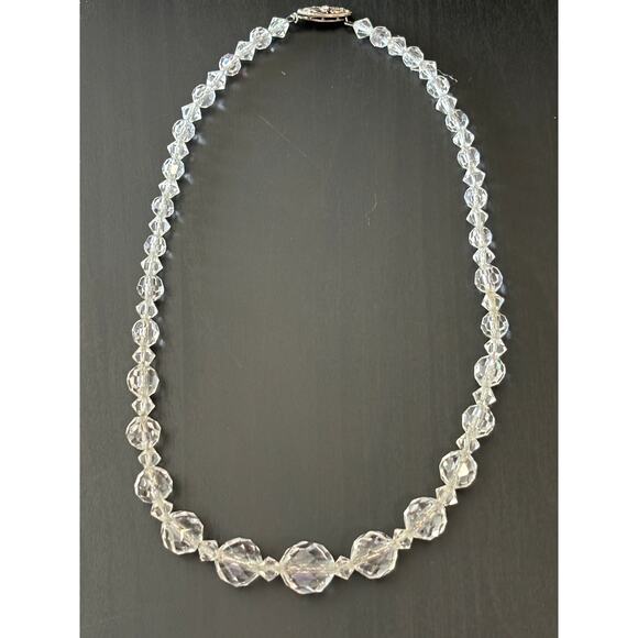 Vintage / Antique Faceted Glass Beaded Necklace Sterling Silver Clasp Chain - Picture 2 of 5